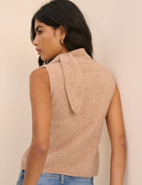 Beige Wool-Blend Neck Tie Vest