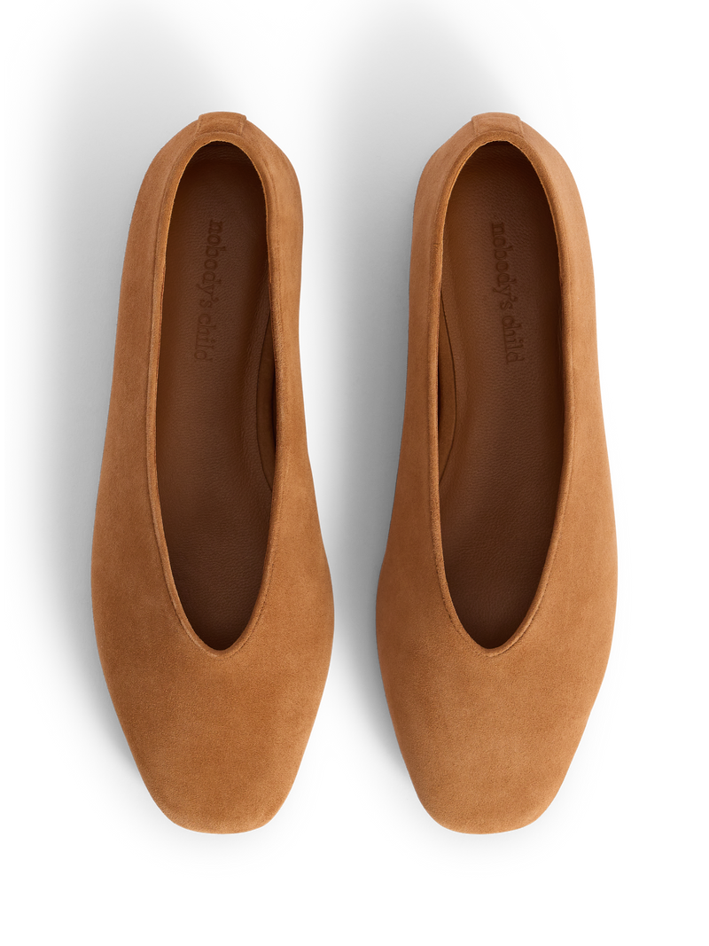 Tan Suede High Vamp Ballet Flats