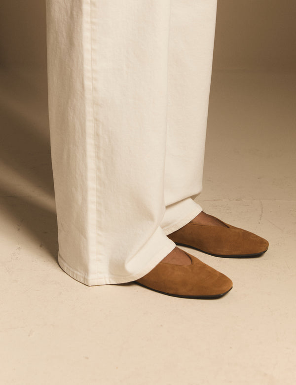 Tan Suede High Vamp Ballet Flats