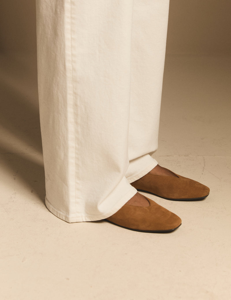 Tan Suede High Vamp Ballet Flats