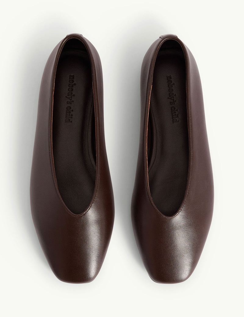 Brown Leather High Vamp Ballet Flats