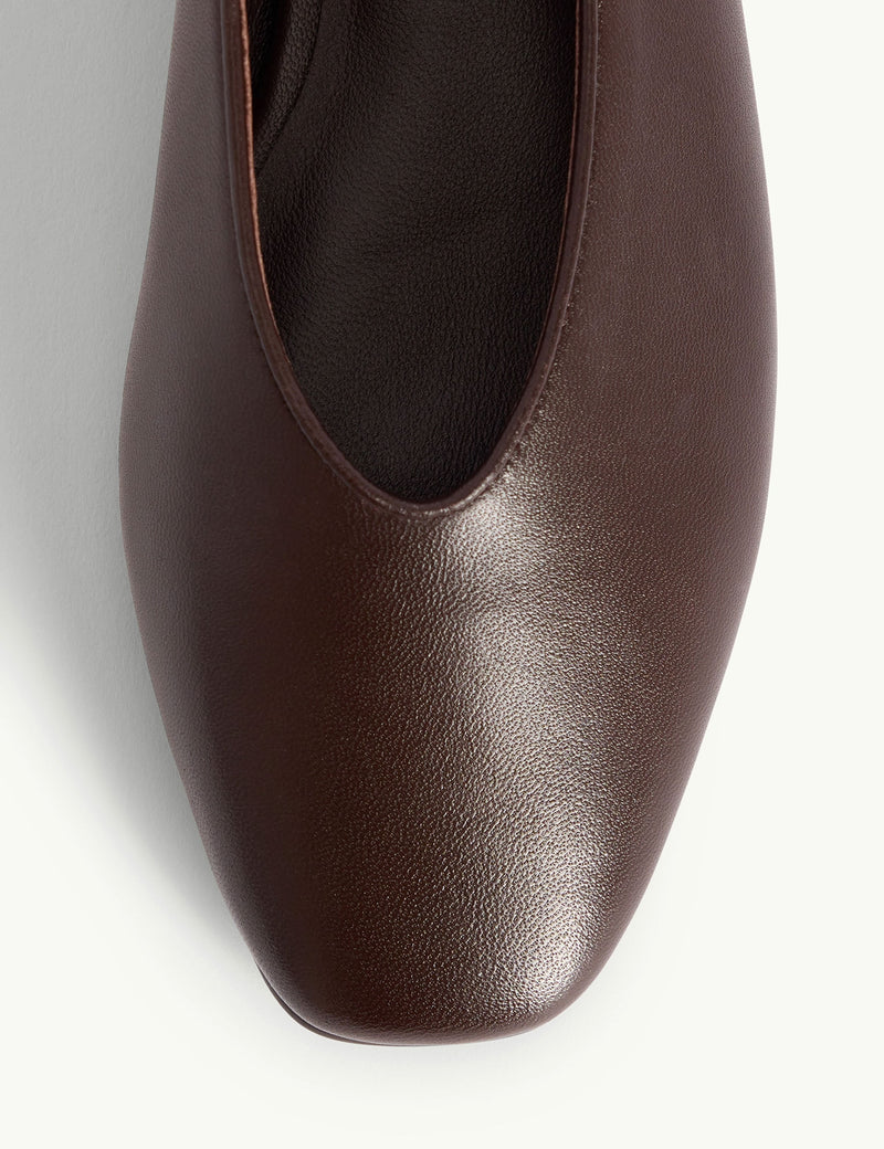 Brown Leather High Vamp Ballet Flats