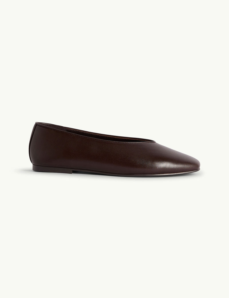Brown Leather High Vamp Ballet Flats