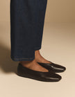 Brown Leather High Vamp Ballet Flats