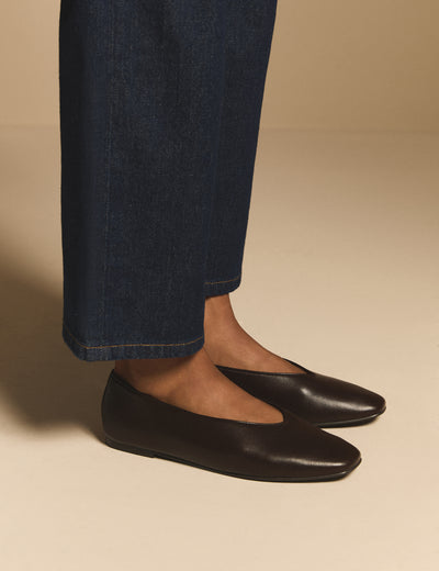 Brown Leather High Vamp Ballet Flats