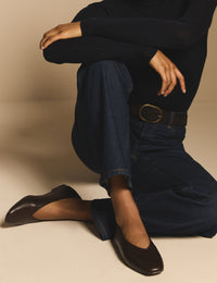 Brown Leather High Vamp Ballet Flats