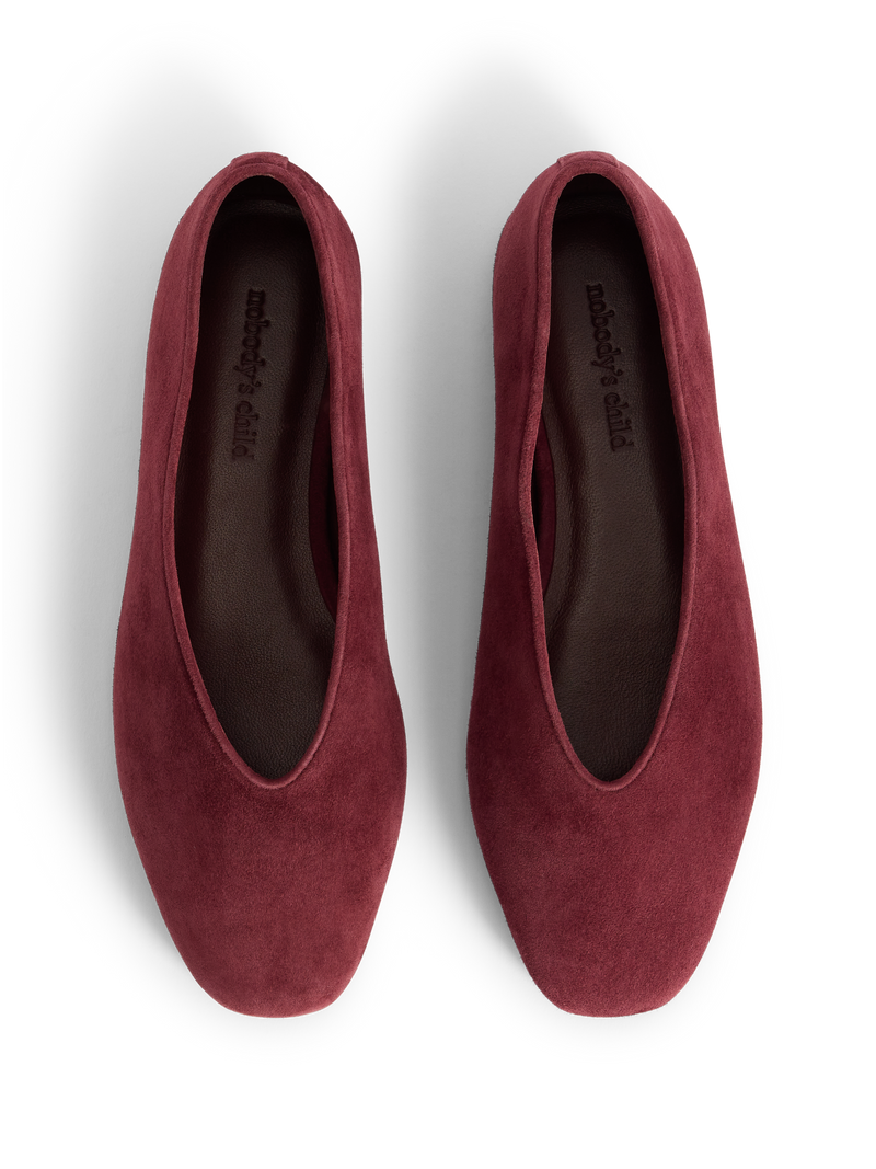 Burgundy Suede High Vamp Ballet Flats