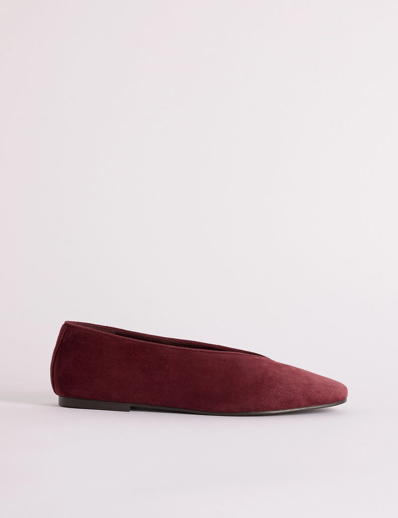 Burgundy Suede High Vamp Ballet Flats