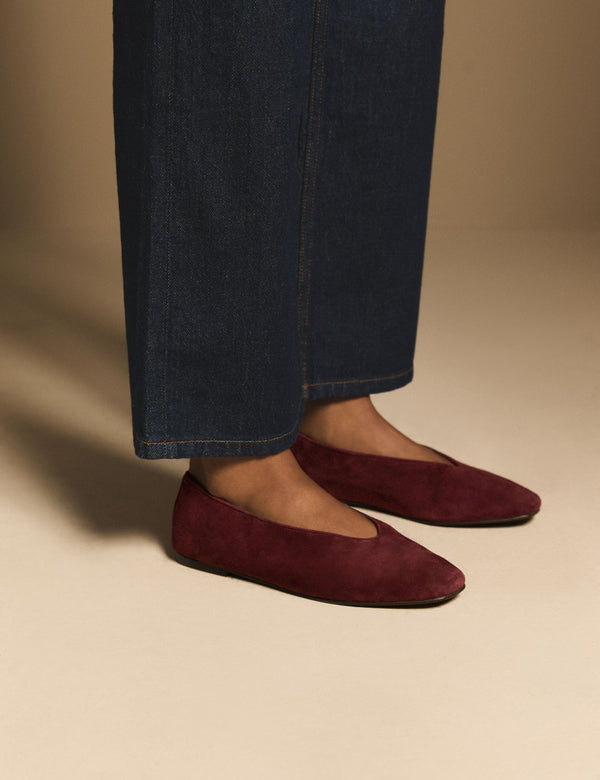 Burgundy Suede High Vamp Ballet Flats