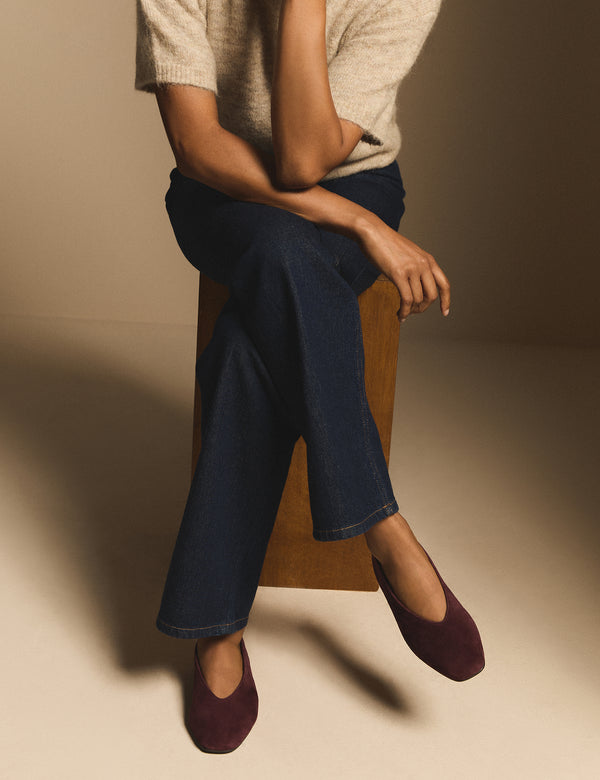 Burgundy Suede High Vamp Ballet Flats