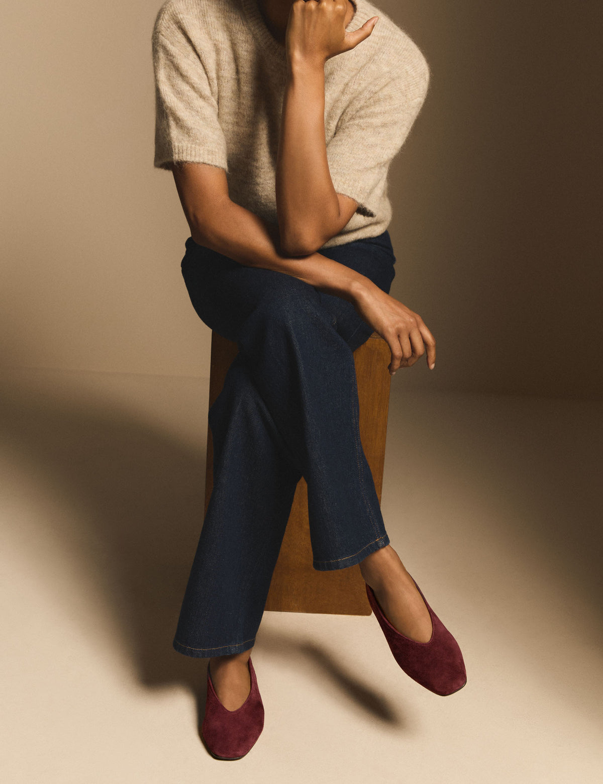 Burgundy Suede High Vamp Ballet Flats