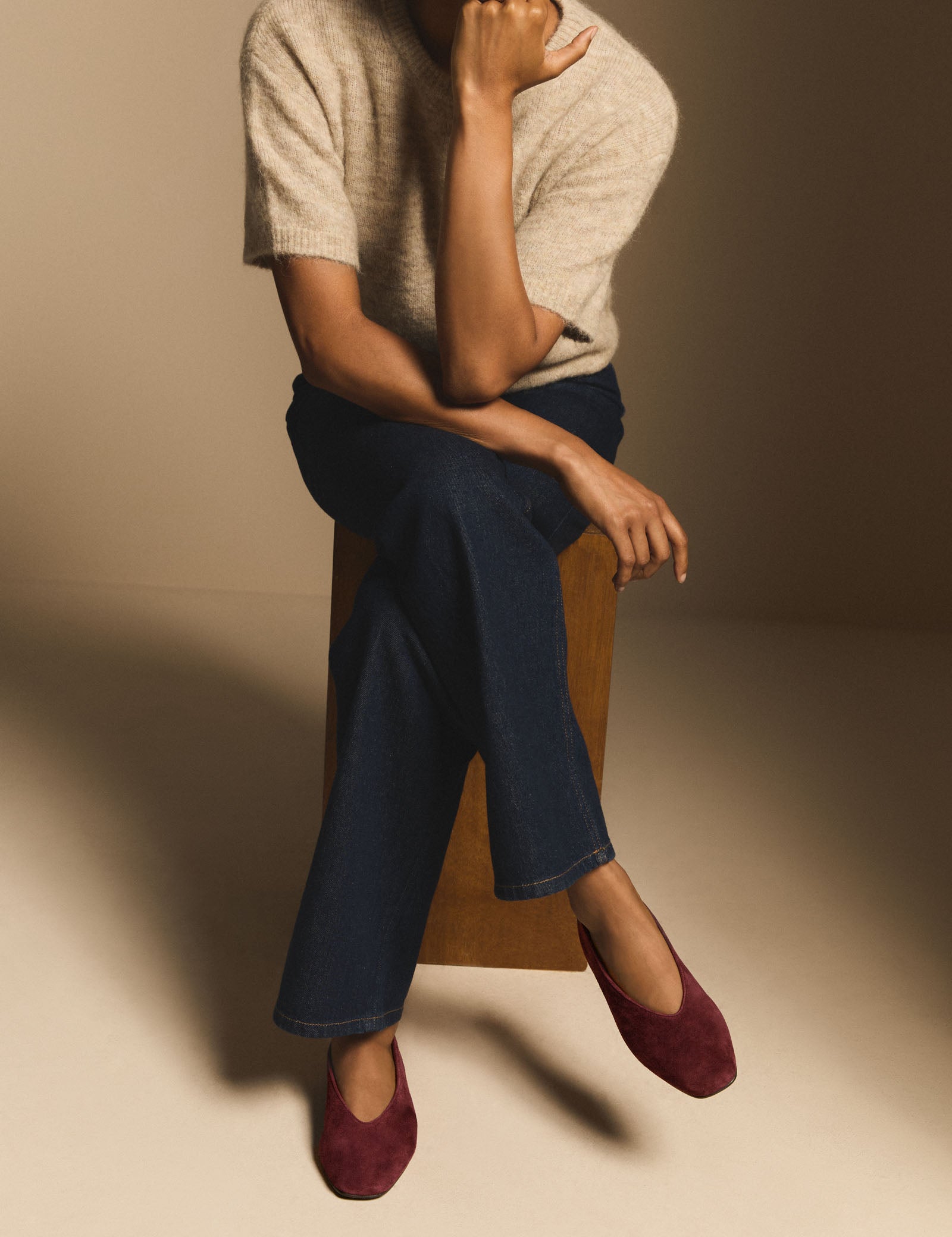 Burgundy Suede High Vamp Ballet Flats