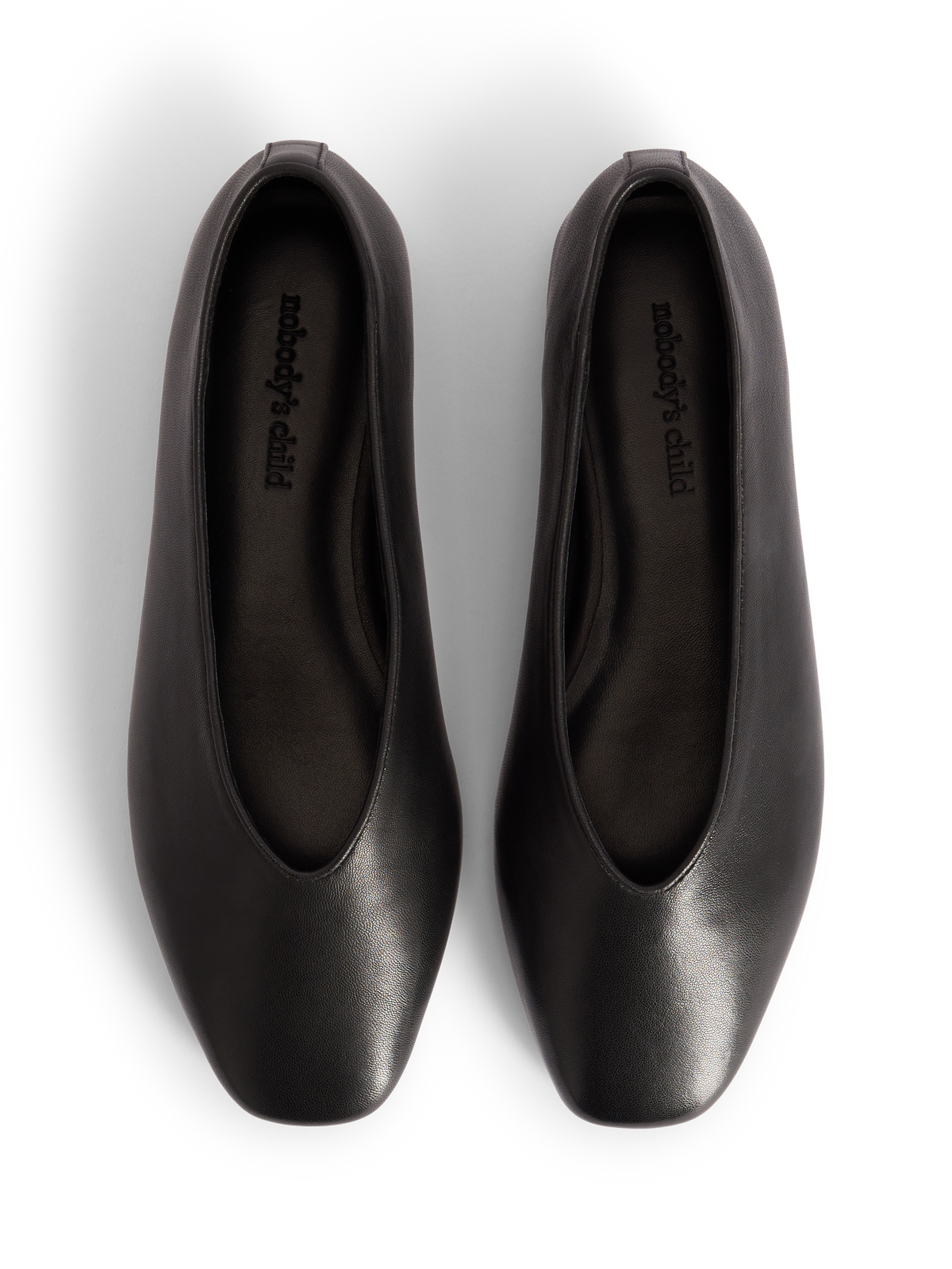 Black Leather High Vamp Ballet Flats