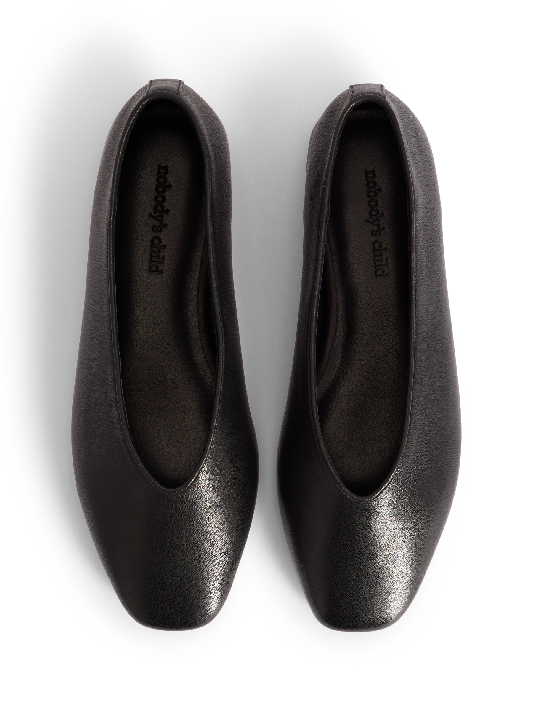 Black Leather High Vamp Ballet Flats
