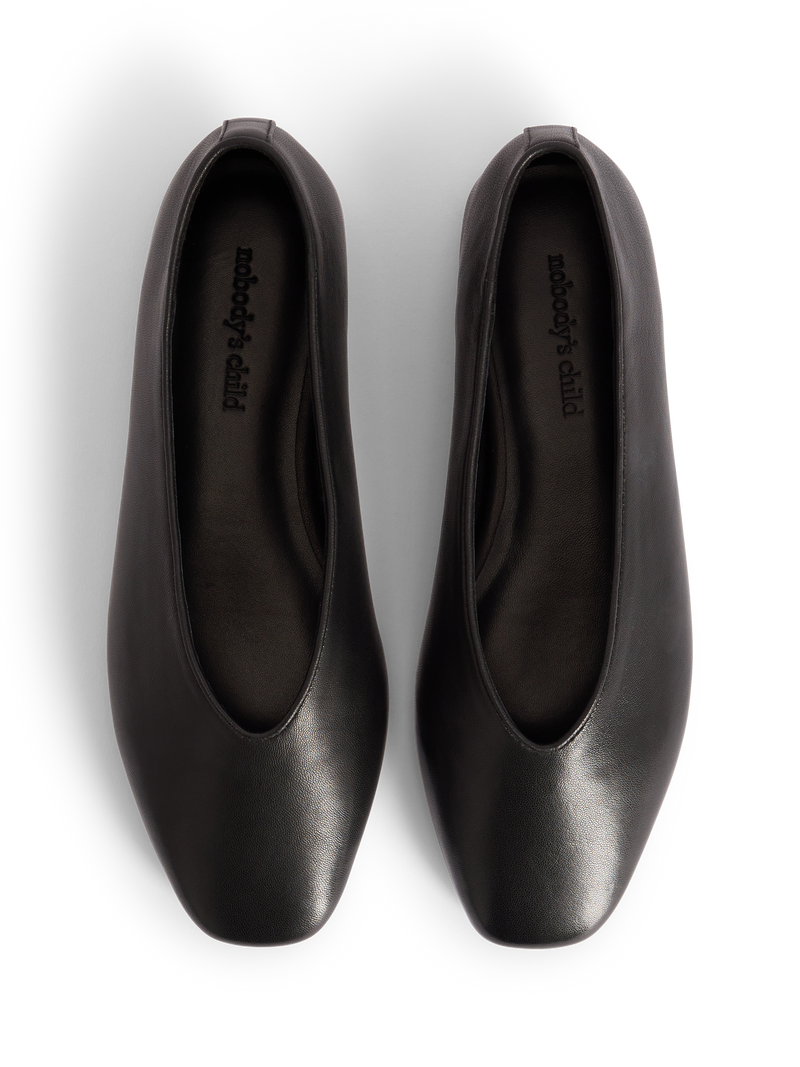 Black Leather High Vamp Ballet Flats