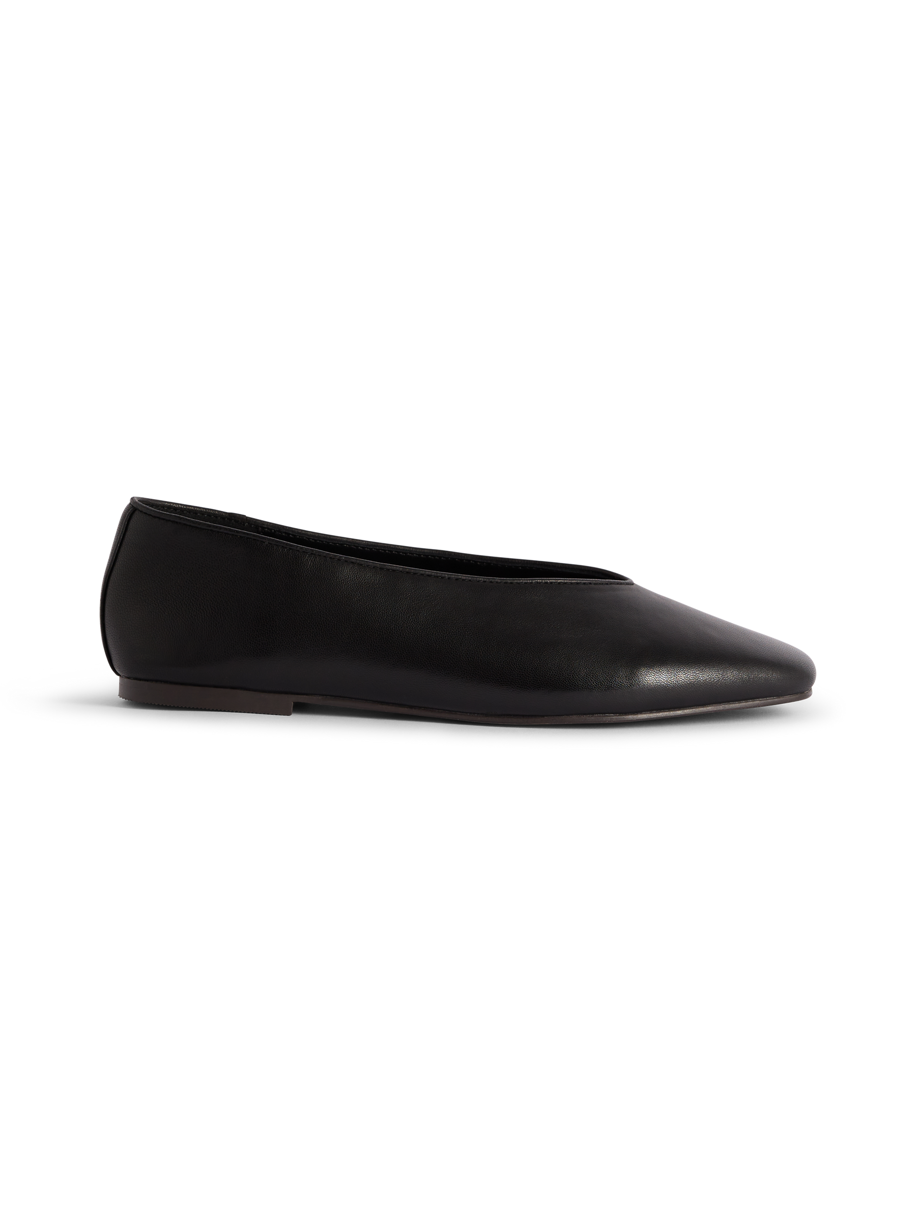 Black Leather High Vamp Ballet Flats