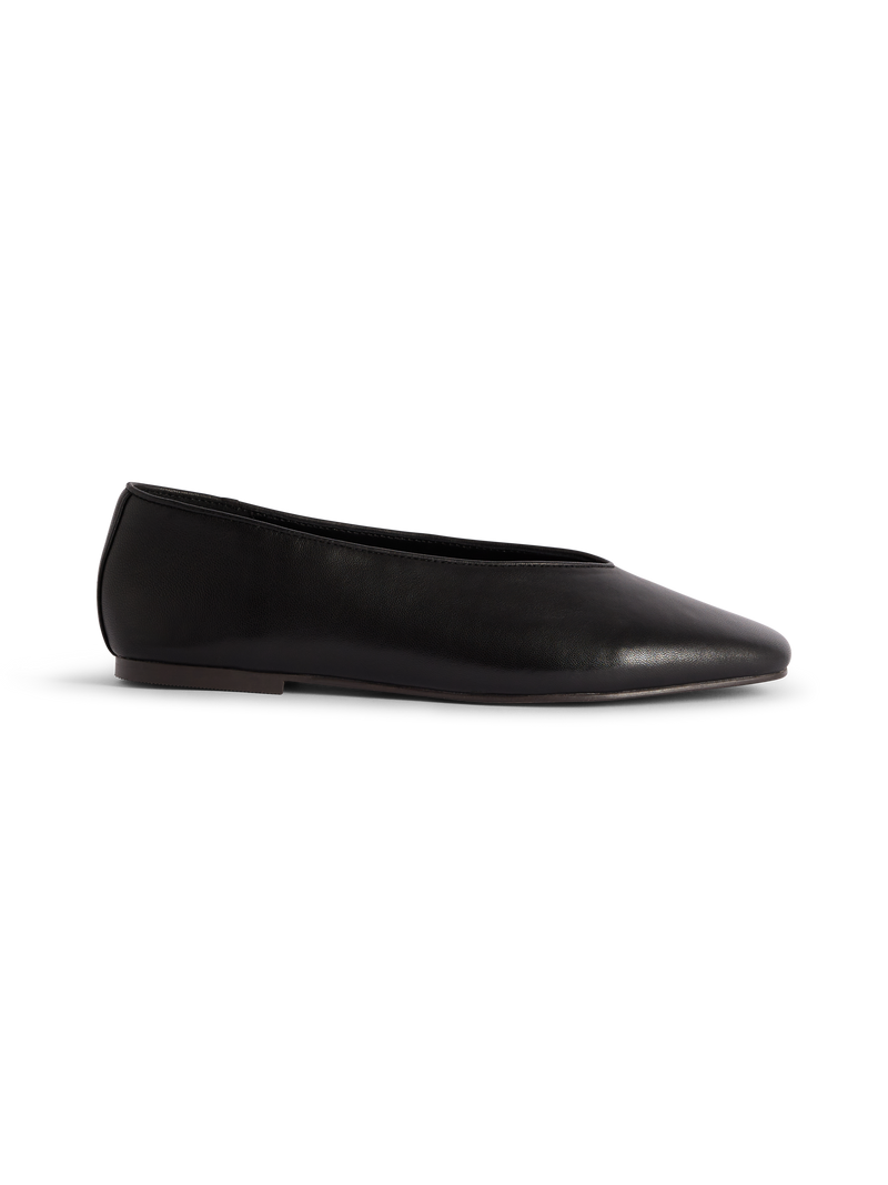Black Leather High Vamp Ballet Flats