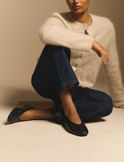 Black Leather High Vamp Ballet Flats