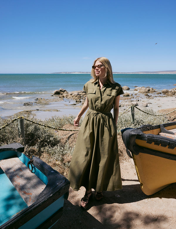 Khaki Mason Shirt Midi Dress