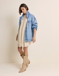 White Pintuck Lace Trim Tally Mini Dress