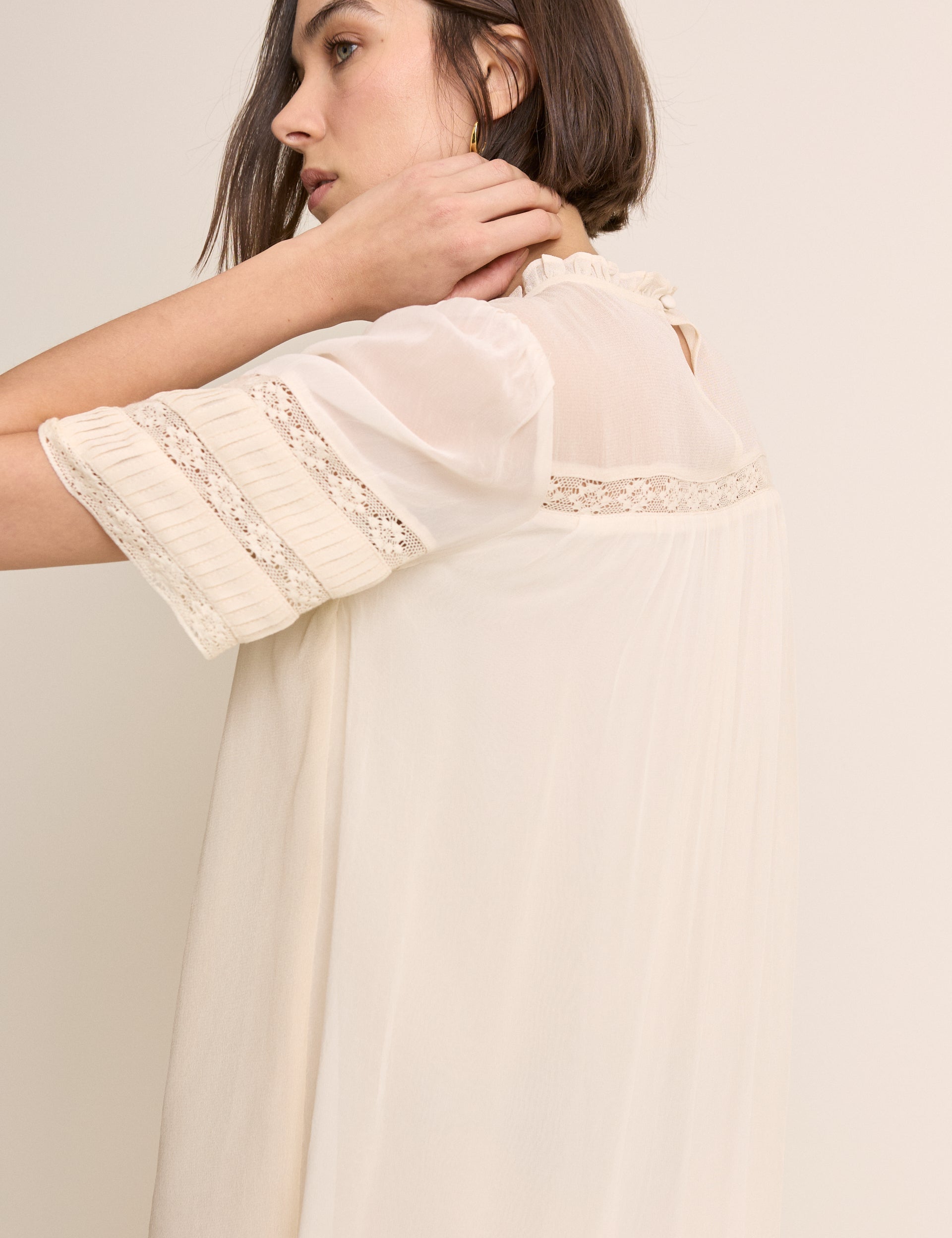 White Pintuck Lace Trim Tally Mini Dress