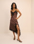 Brown Lace Trim Satin Slip Dress