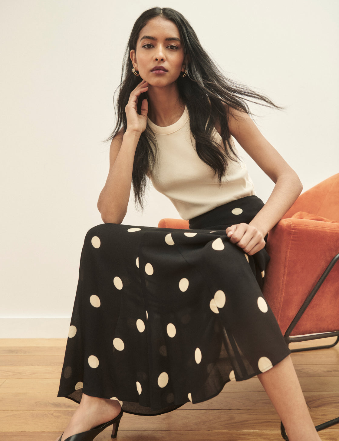 Black and Cream Polka Dot Selene Maxi Skirt