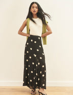 Black and Cream Polka Dot Selene Maxi Skirt