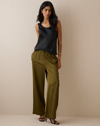 Khaki Satin Wide Leg Lyra Trousers