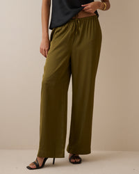 Khaki Satin Wide Leg Lyra Trousers