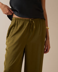 Khaki Satin Wide Leg Lyra Trousers