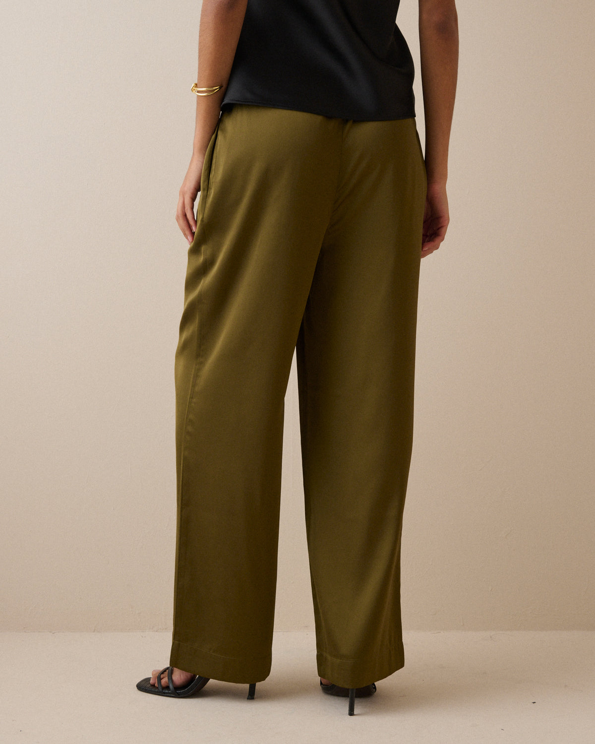 Khaki Satin Wide Leg Lyra Trousers