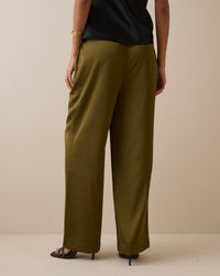 Khaki Satin Wide Leg Lyra Trousers