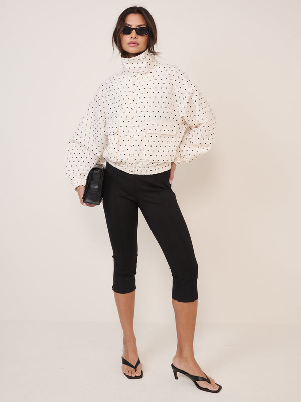 White Polka Dot Funnel Neck Windbreaker Jacket