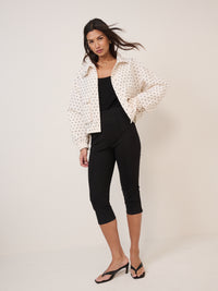 White Polka Dot Funnel Neck Windbreaker Jacket