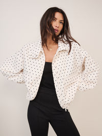 White Polka Dot Funnel Neck Windbreaker Jacket