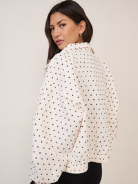 White Polka Dot Funnel Neck Windbreaker Jacket