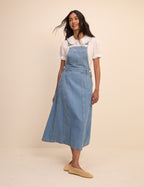 Mid Wash Denim Dungaree Midi Dress