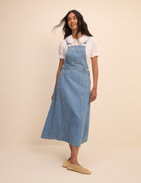 Mid Wash Denim Dungaree Midi Dress
