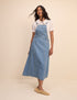 Mid Wash Denim Dungaree Midi Dress