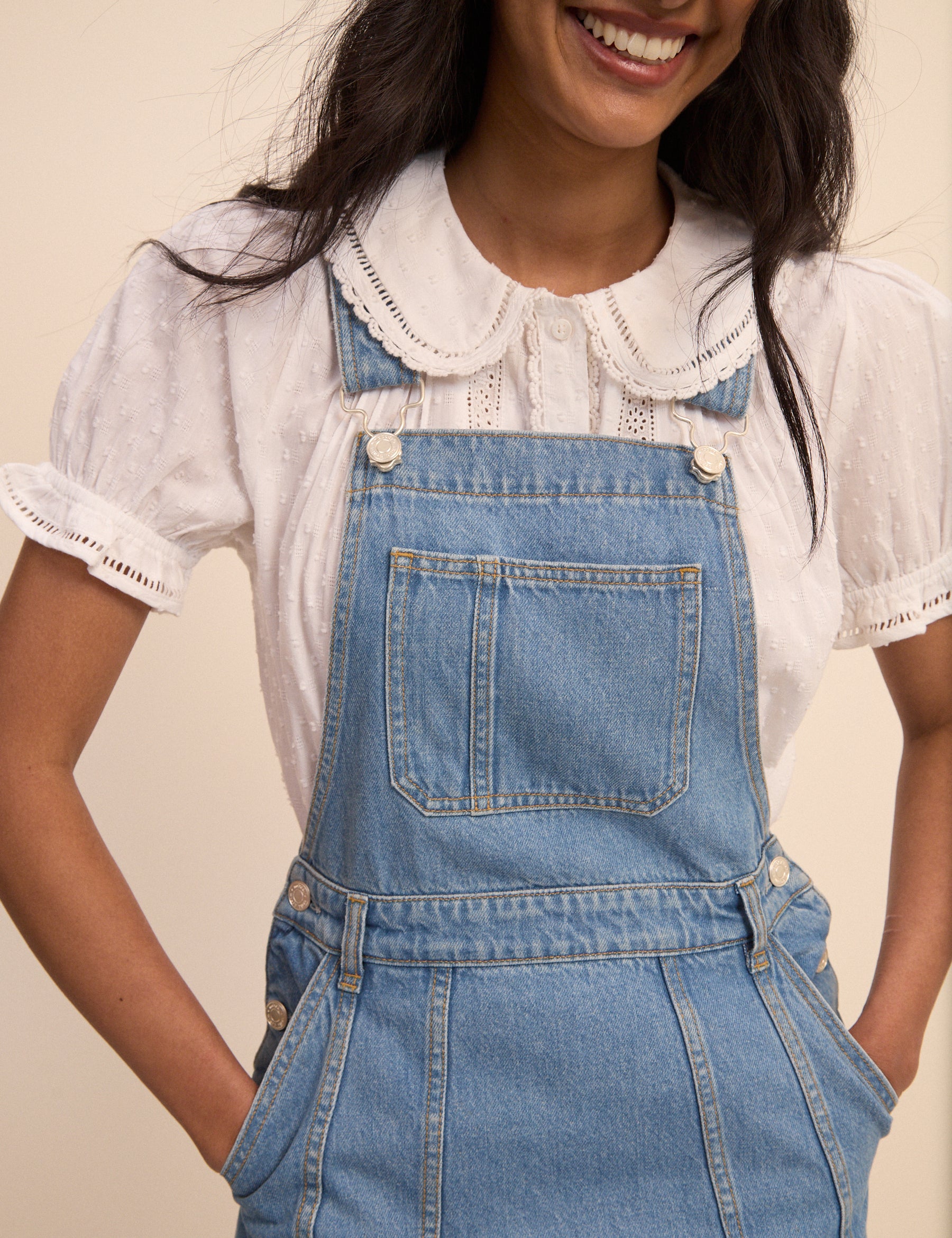 Mid Wash Denim Dungaree Midi Dress