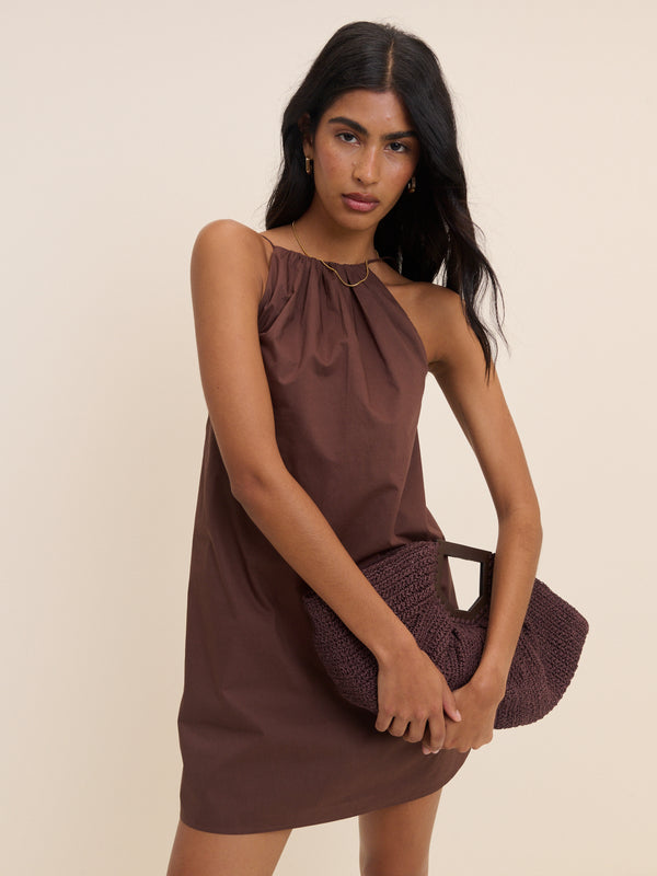 Brown Halterneck Alessia Mini Dress