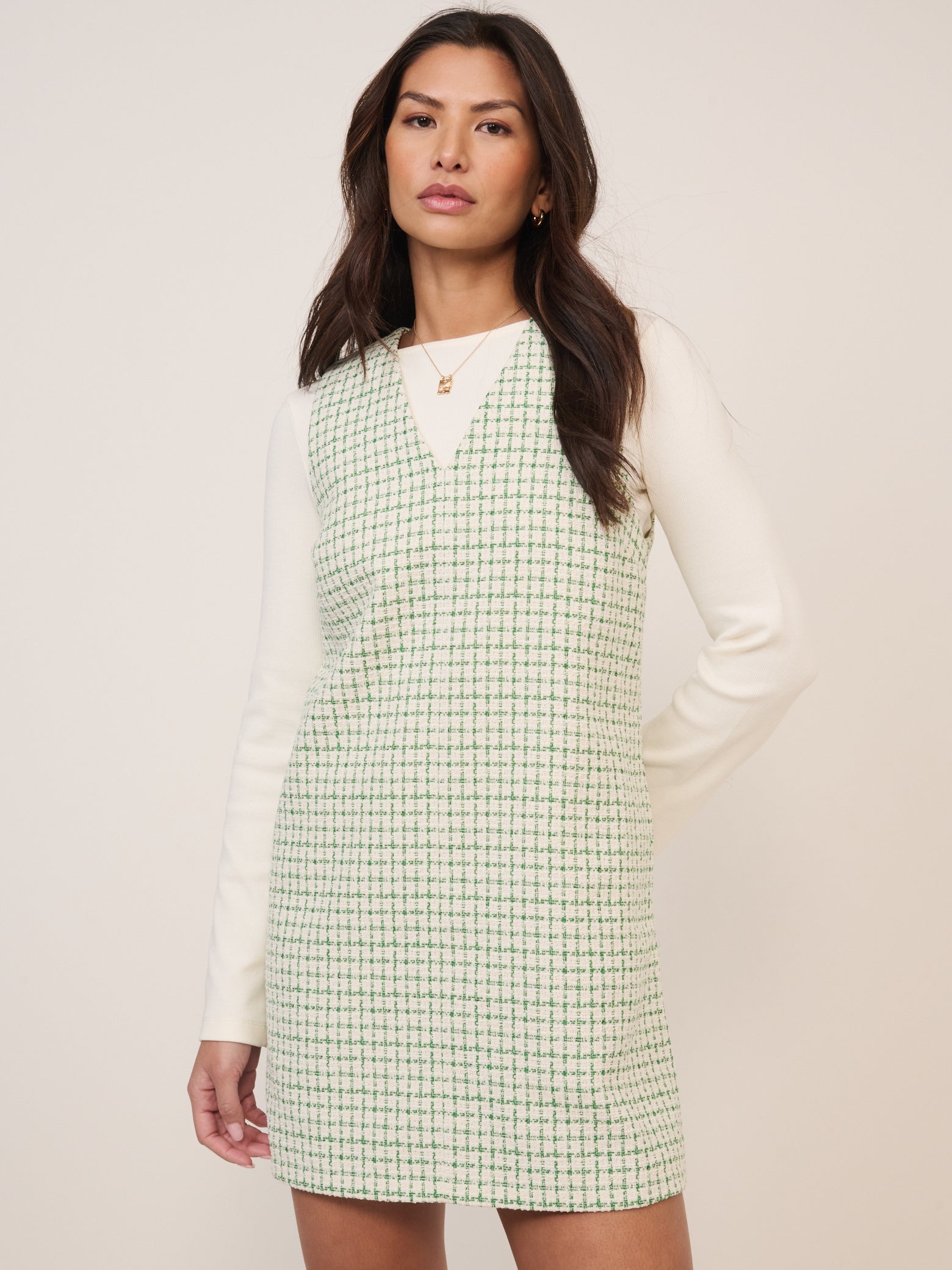 Green Boucle Shift Mini Dress Green Boucle Shift Mini Dress