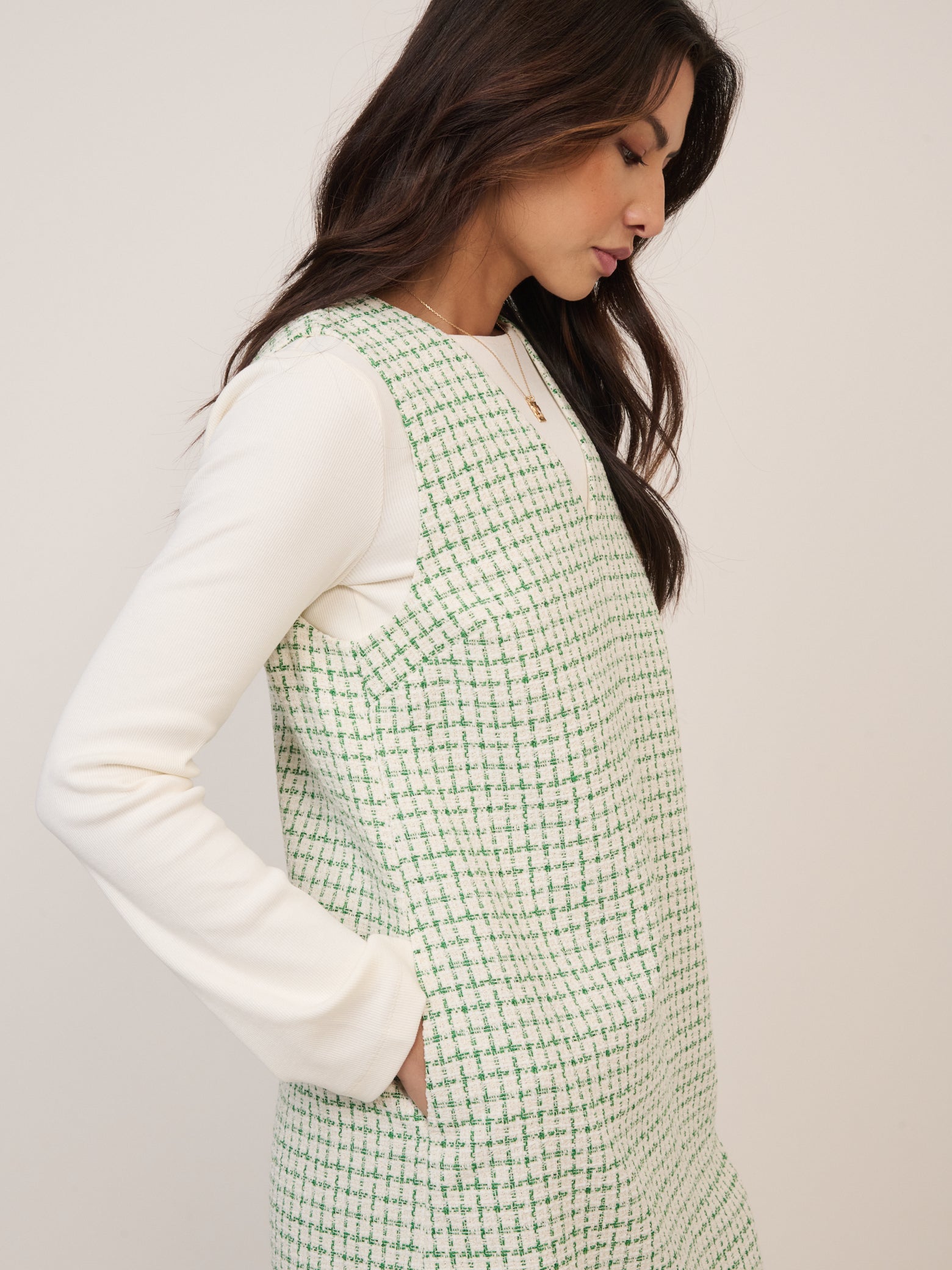Green Boucle Shift Mini Dress