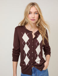 Brown Argyle Print Cardigan