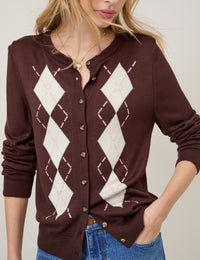 Brown Argyle Print Cardigan