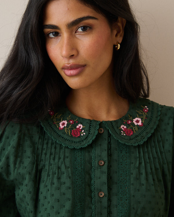 Green Floral Peter Pan Collar Blouse
