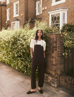 Chocolate brown denim barrel leg dungarees