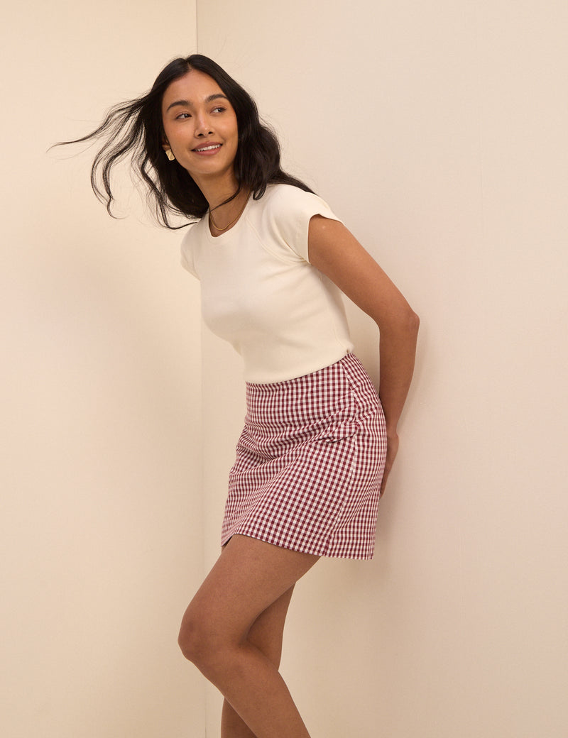 Burgundy Gingham Claudia Mini Skirt