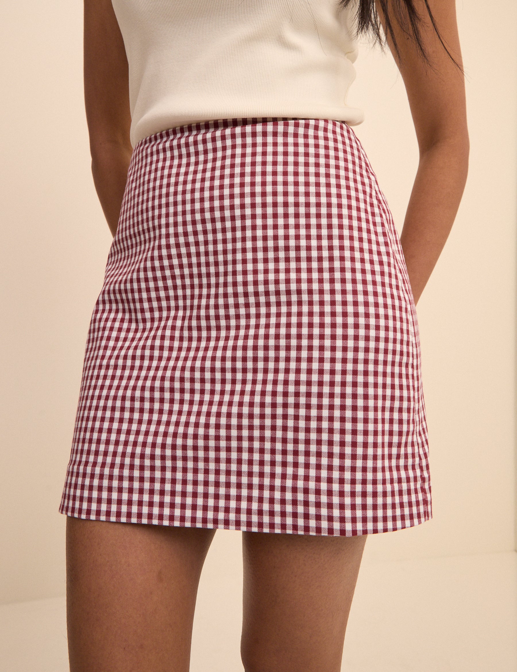 Burgundy Gingham Claudia Mini Skirt